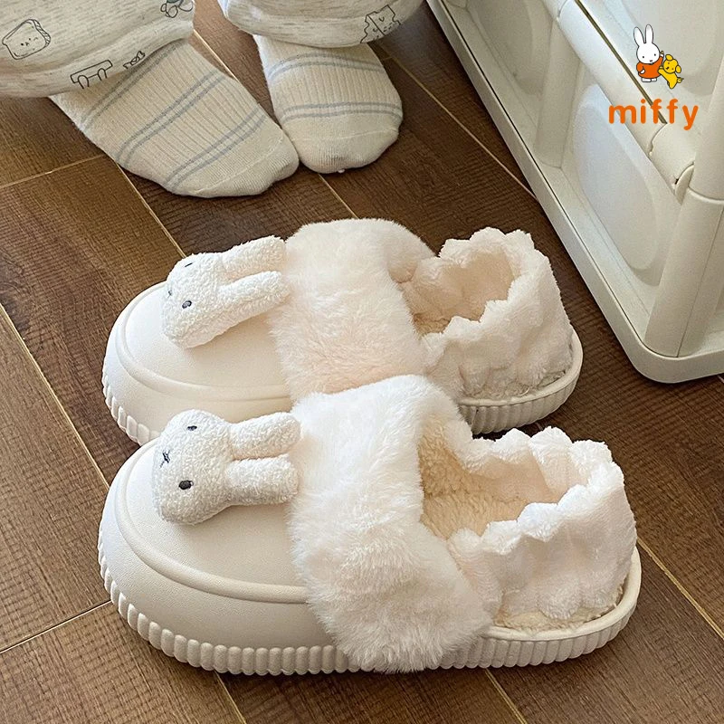 Kawaii Miffy Cotton Slippers Thick Soled Plush Indoor Home Shoes Non Slip Couple Style Slippers Anime Accessories Birthday Gifts