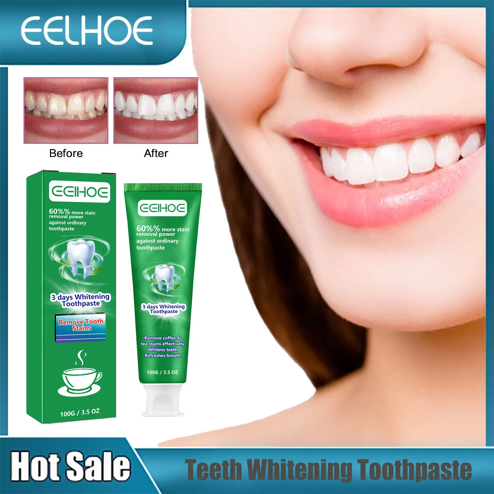 

Whitening Toothpaste Cleaning Tea Coffee Stains Removing Plaque Yellowing Teeth Brightening Oral Cleansing Fresh Breath Gum Care