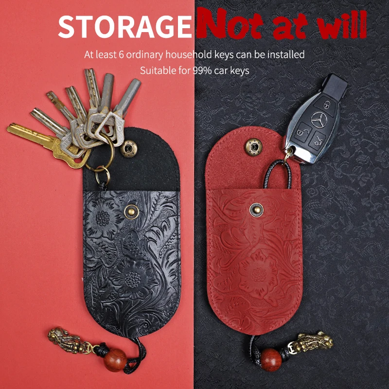 Retro Genuine Leather Pull Type Key Bag Handmade Organizer Key Wallets Housekeepers Car Key Holder Case Portable Keychain Pouch