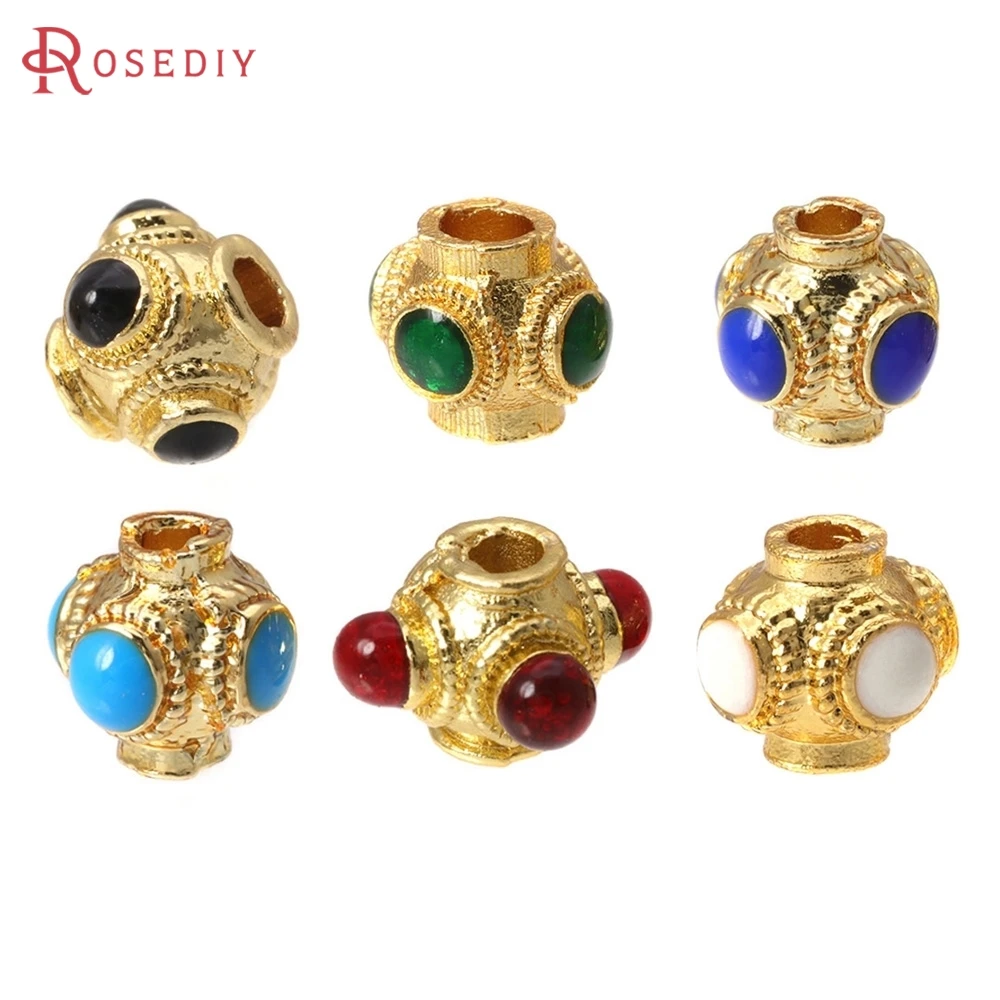 

10PCS Matte Gold Color Brass with Oil Paintings Dragonfly Eye Necklaces Bracelets Spacer Beads Jewelry Making