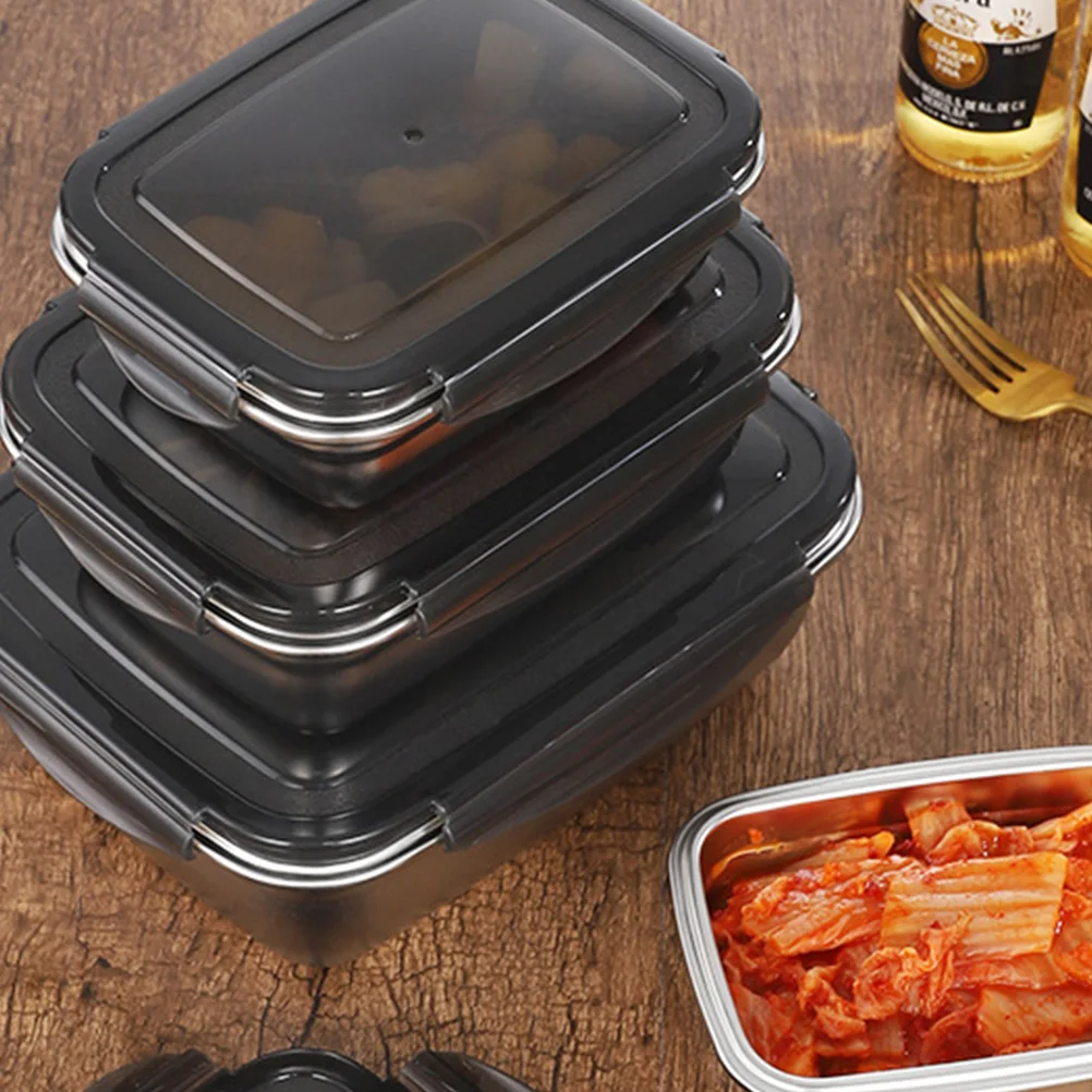 

Stainless Steel Food Storage Refrigerator Box Fruit Vegetable Crisper Sealing Container 350Ml Black Leakproof Moisture Dust