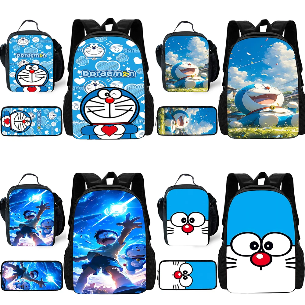 3 pcs set Cute anime For D-Doraemons Child School Backpack with Lunch Bags ,Pencil Bags ,School Bags for Boys Girls Best Gift