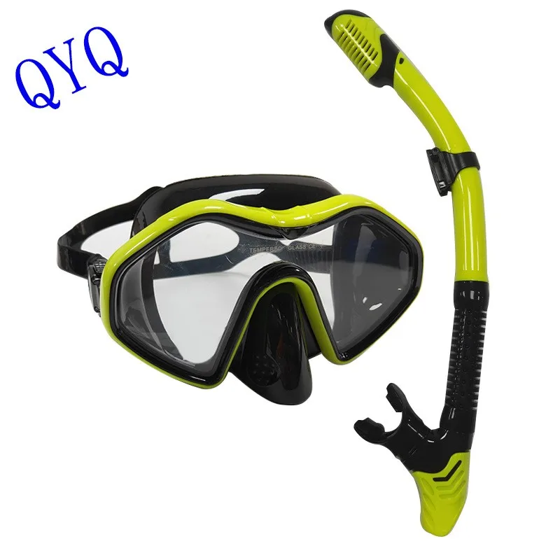 Juego de gafas de buceo, aletas, máscara de buceo de silicona, gafas de buceo de montura grande, gafas de buceo de vidrio templado de una sola pieza