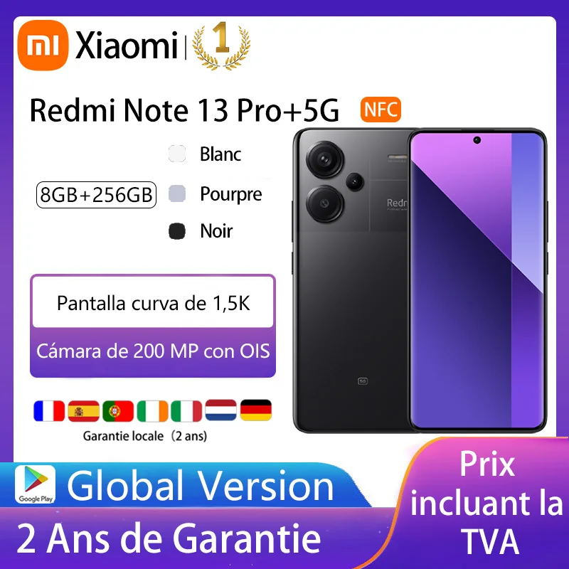 Xiaomi Redmi Note 13 Pro Plus 5G,Smartphones，NFC,200MP camera with OIS,120Hz AMOLED curved display,120W HyperCharge,Local warranty, global version