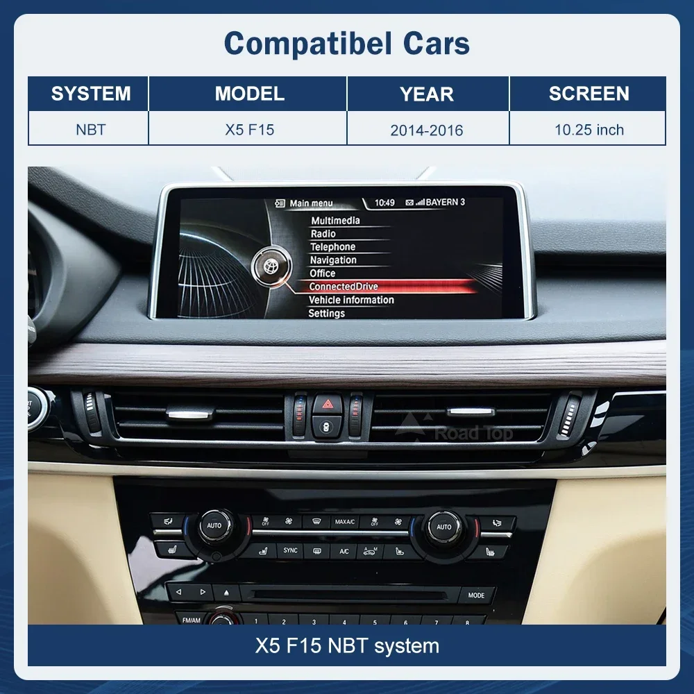 Road Top 1920*720 Resolution Display Stereo GPS Navigation Car Radio 10.2/12.3 Linux Carplay Screen for X5 F15 2014-2016 NBT