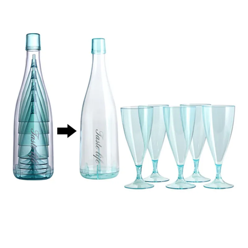 

Plastic Blue a Glass Wine Making Barware Set With Storage Bottle Portable Champagne for Picnic Flutes Camping Mimosa Sit Bar