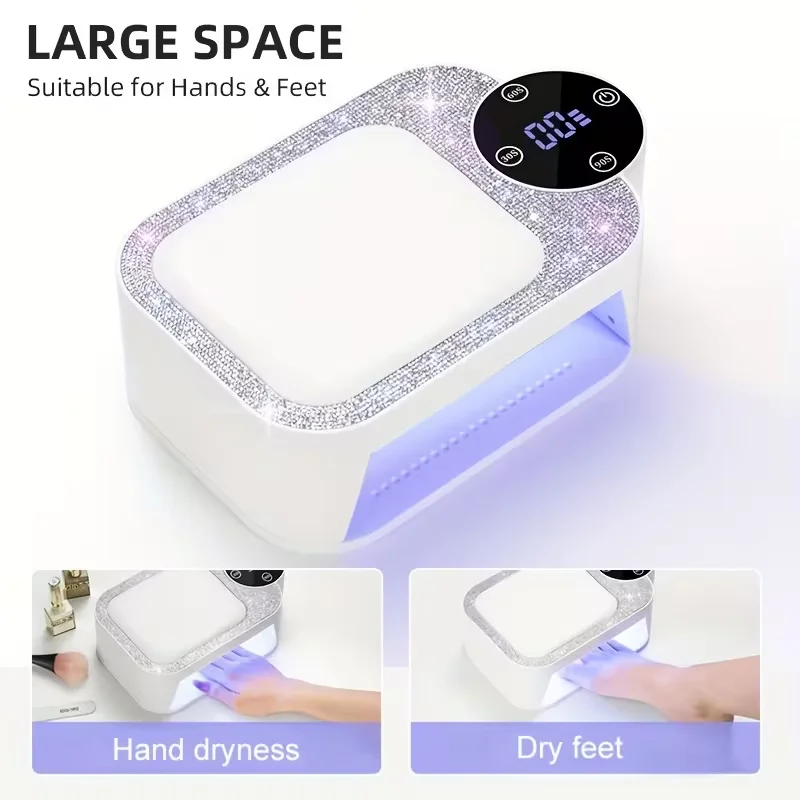 Profesjonalna lampa do paznokci z zasilaniem USB, podpórką pod ramię i wyświetlaczem LCD, ładowalna suszarka do paznokci