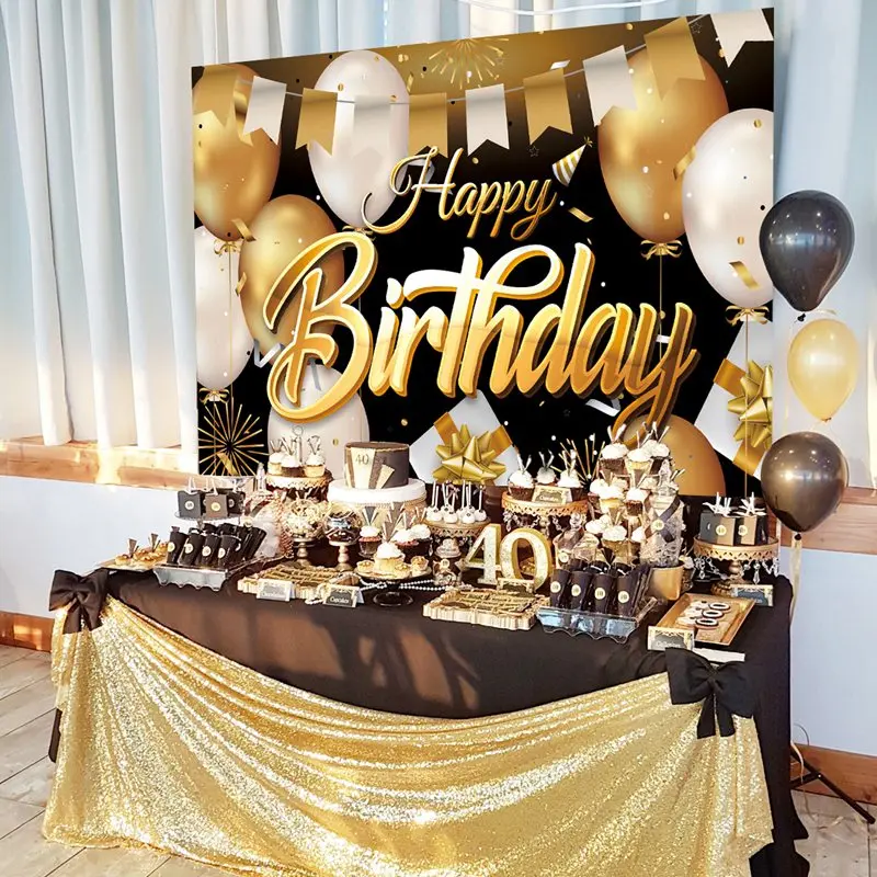 Golden Birthday Door Curtain Backdrop 30 40 50 Happy Birthday Tablecloth Table Runner Balloon Birthday Party Decoration For Home