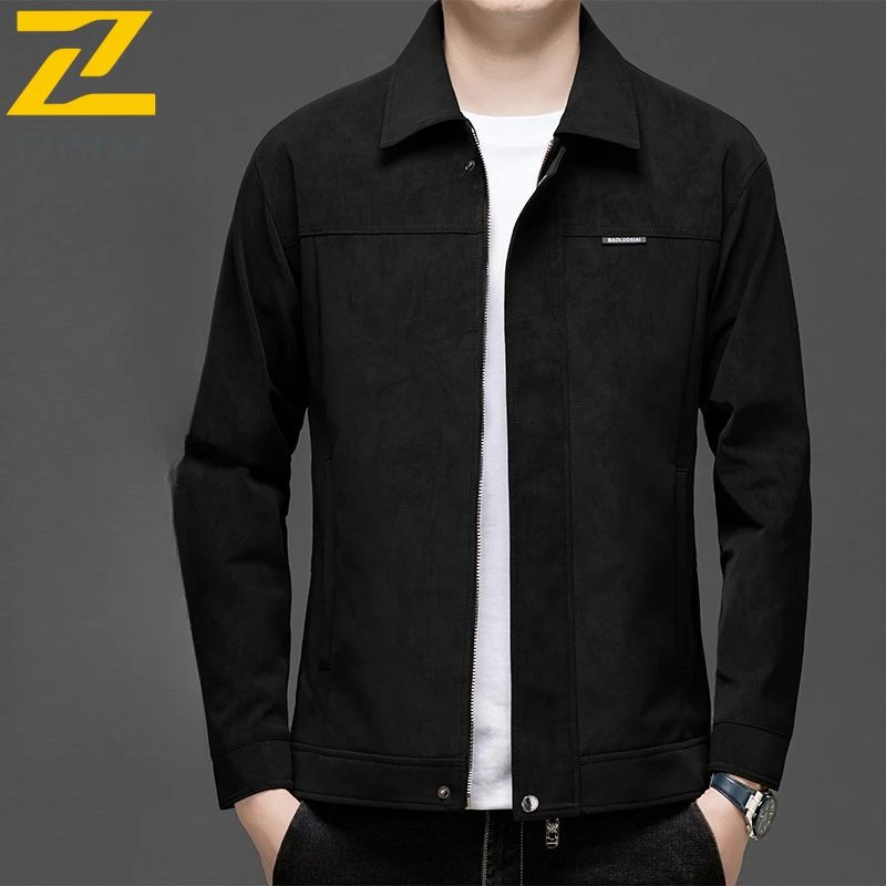 

2025 Men's Lapel Suede Jacket Spring Autumn Business Work Office Coat Casual Outdoor Travel Slim Fit Lightweight Windbreaker