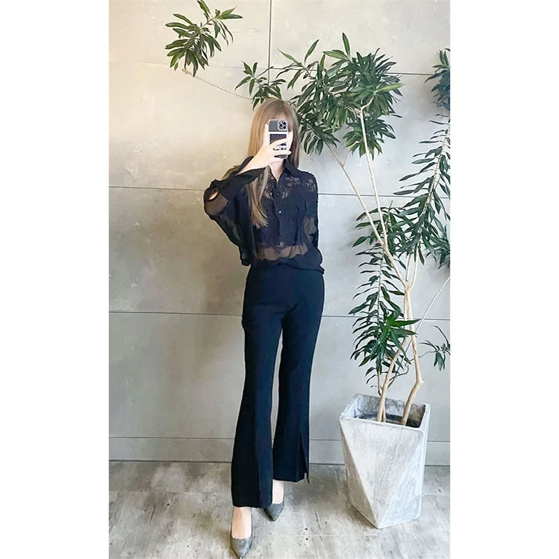 

Faionable Early Spring Long Sve Embroidered Lace irt Two Colors Ele Versatile Top by Liane SUSAN French Sle ...