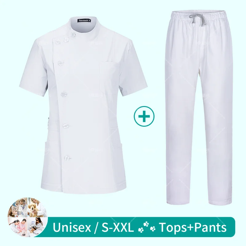 Sanxiaxin Medical Nurse Work Clothes Hospital Surgical Suits Scrub Nursing Uniforms Beauty Salon Female Short Sleeve Coat+Pants