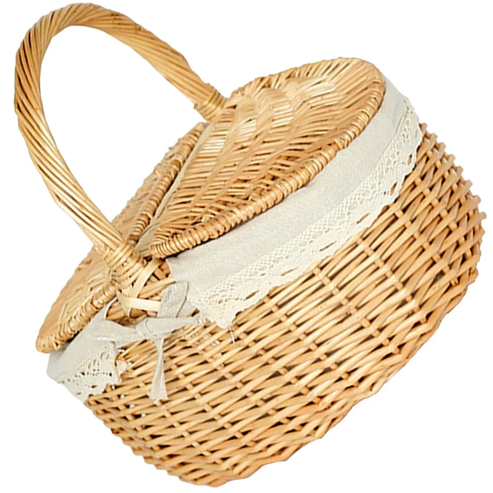 

Outdoor Picnic Basket Hamper Basketball Hand-woven Shopping Mini Vintage Flower Costume Willow Hand-made Vegetable Baby