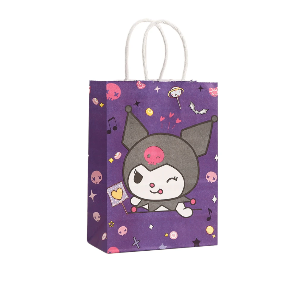 1/2/4/12pcs Sanrio Series Kuromi 21x15x8cm Kraft Paper Bag Anime Cartoon Print Children Party Supplies Candy Gift Bag Handbag