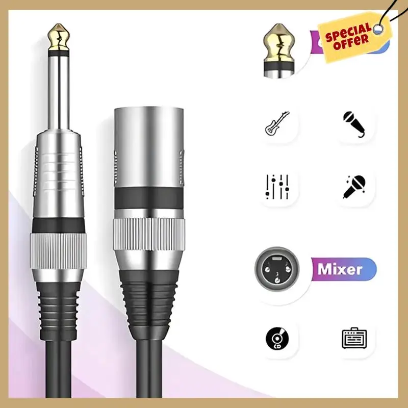 6.35Mm Male To XLR Male Microphone Audio Cable For Speaker, Guitar, Amplifier High Quality Sound Transmission 16.4Ft-WMAN
