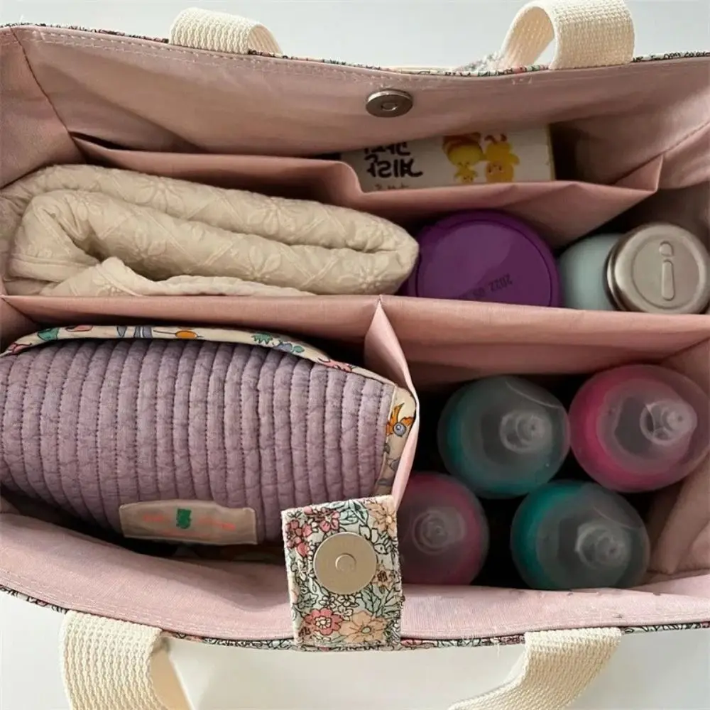 Portable Floral Printing Mummy Baby Bag Large Capacity Cotton Storage Bag Lightweight Multifunctional Crossbody Bag Maternity