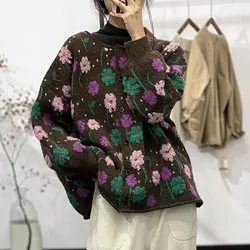 Vintage Round Neck Single Breasted Wool Cardigan Jacket Autumn Winter New Print Versatile Long Sleeve Sweater For Women N239