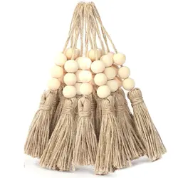 20pcs Jute Rope Tassels with 3 Wood Beads Hemp Burlap Tassels for Curtain DIY Craft Christmas Tree Home Party Decorations