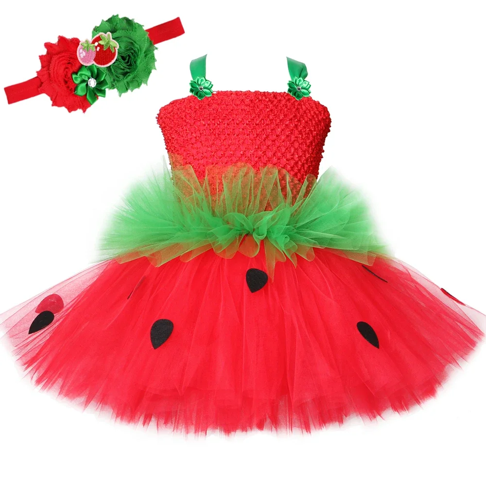 Strawberry Costume Kids Tutu Princess Dress Fruit Costumes Dress Up Clothes for Girls Christmas Halloween Carnival Party Dresses