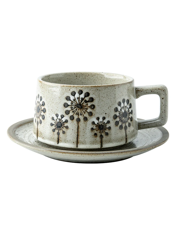 Japanese coarse pottery coffee cup and saucer set retro afternoon tea set exquisite kitchen cup milk cup