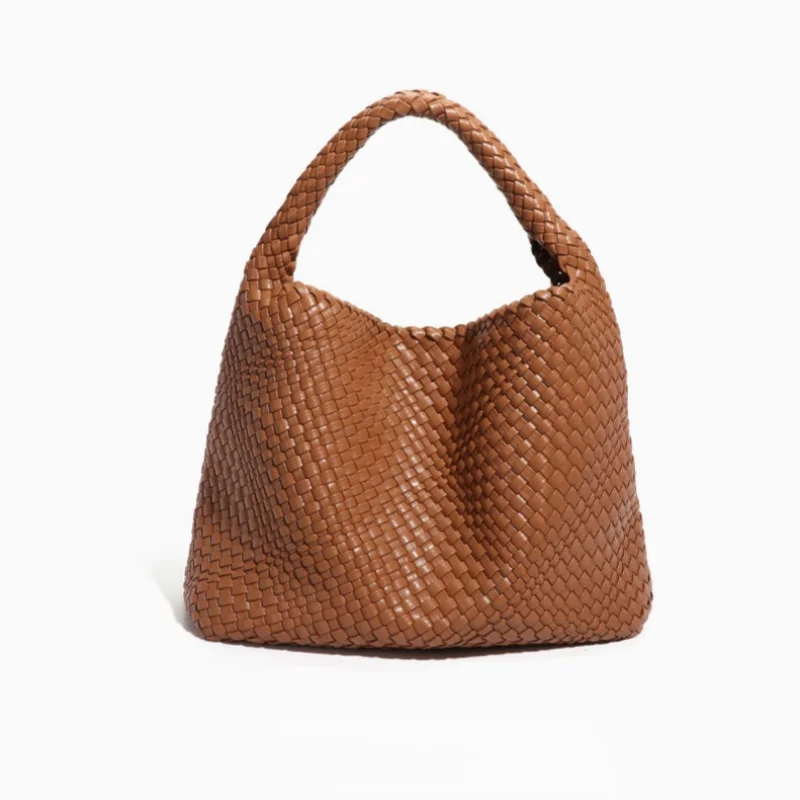 Women Woven Vegan Leather Tote Bag Large Capacity Soft Synthetic Shoulder Handbag Commuter Shopping Bag Summer Beach Travel Bag