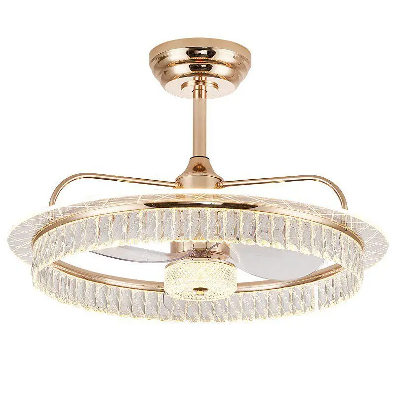 Light luxury crystal living room fan light, modern minimalist and elegant, full-spectrum eye-protection smart master bedroom lig