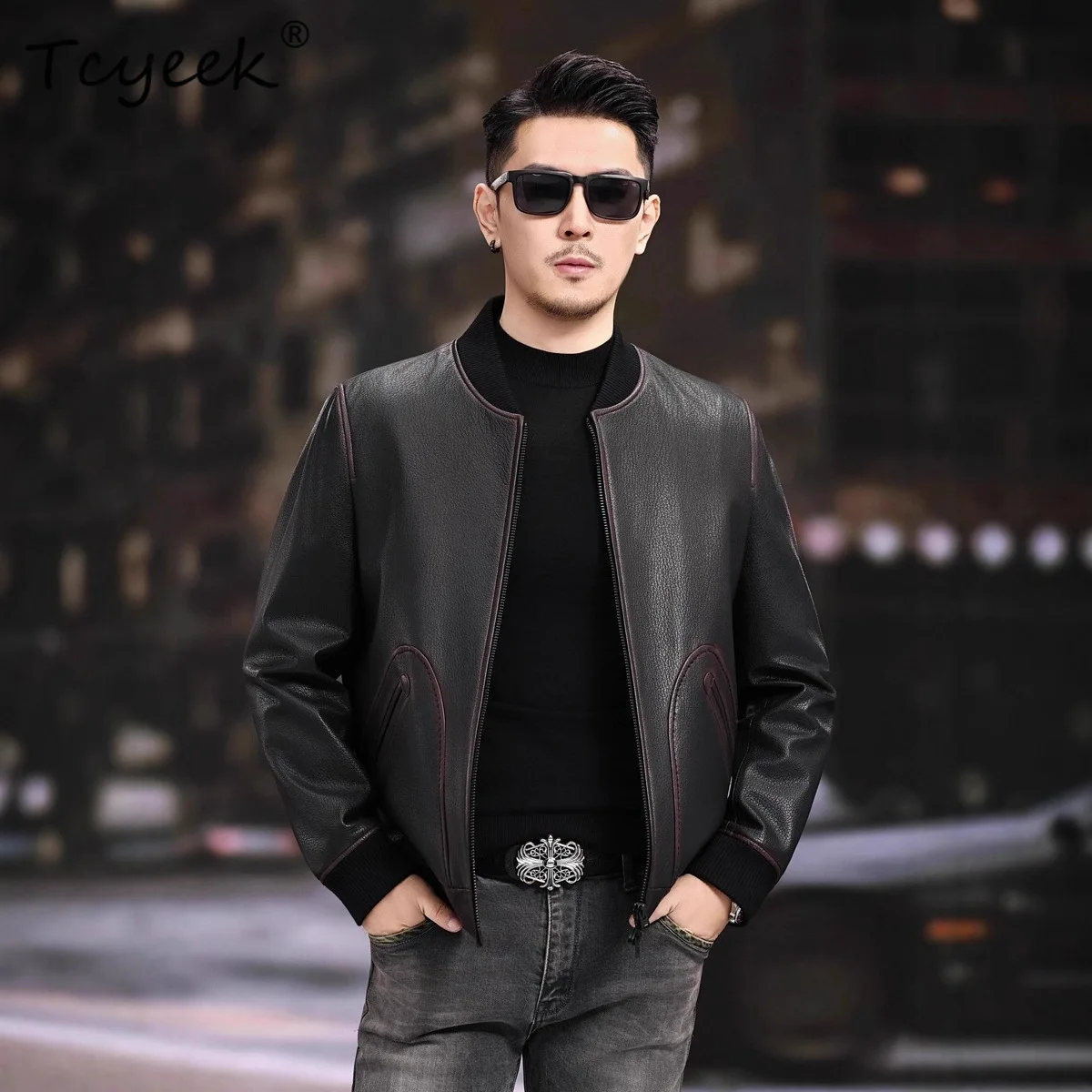 

Tcyeek Куртка из натуральной кожи из натуральной козлиной кожи, мужская весенне-осенняя одежда, новая верхняя одежда, мужские пальто, модные Jaqueta De Couro 2025