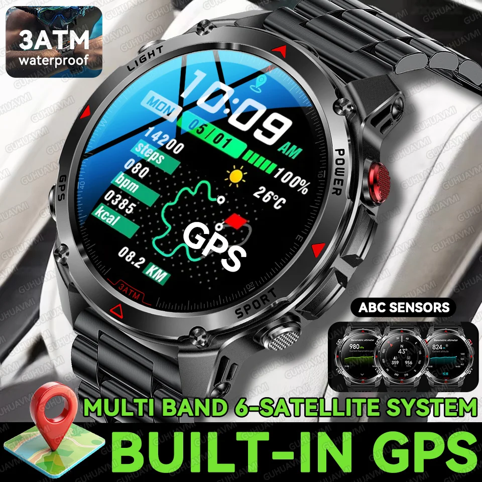 2025 جديد T-Rex 3 Pro GPS ساعة ذكية 3ATM مقاوم للماء مدمج ثنائي النطاق AGPS بوصلة رياضية عسكرية بلوتوث ساعة ذكية للرجال