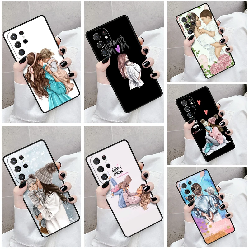 Phone Case For Samsung Galaxy S24 S23 S21fe S22 Ultra Plus Note 10 20 S8 S9 S10 Cover SUPER MOM MUM MAMA BABY