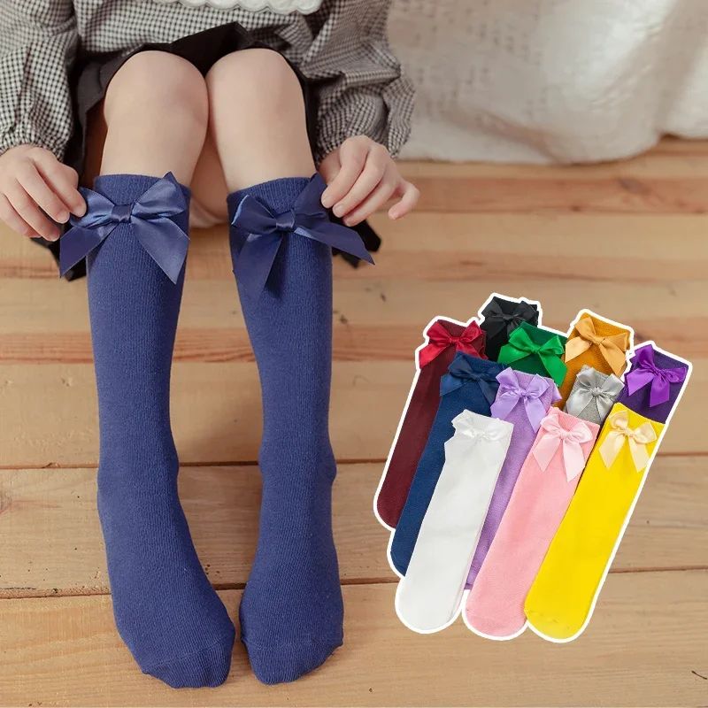 3-12 Years Summer Candy Color Bow Solid Color Tube Socks Children's Cotton Mosquito-proof Student Dancing Cute Socks view 3