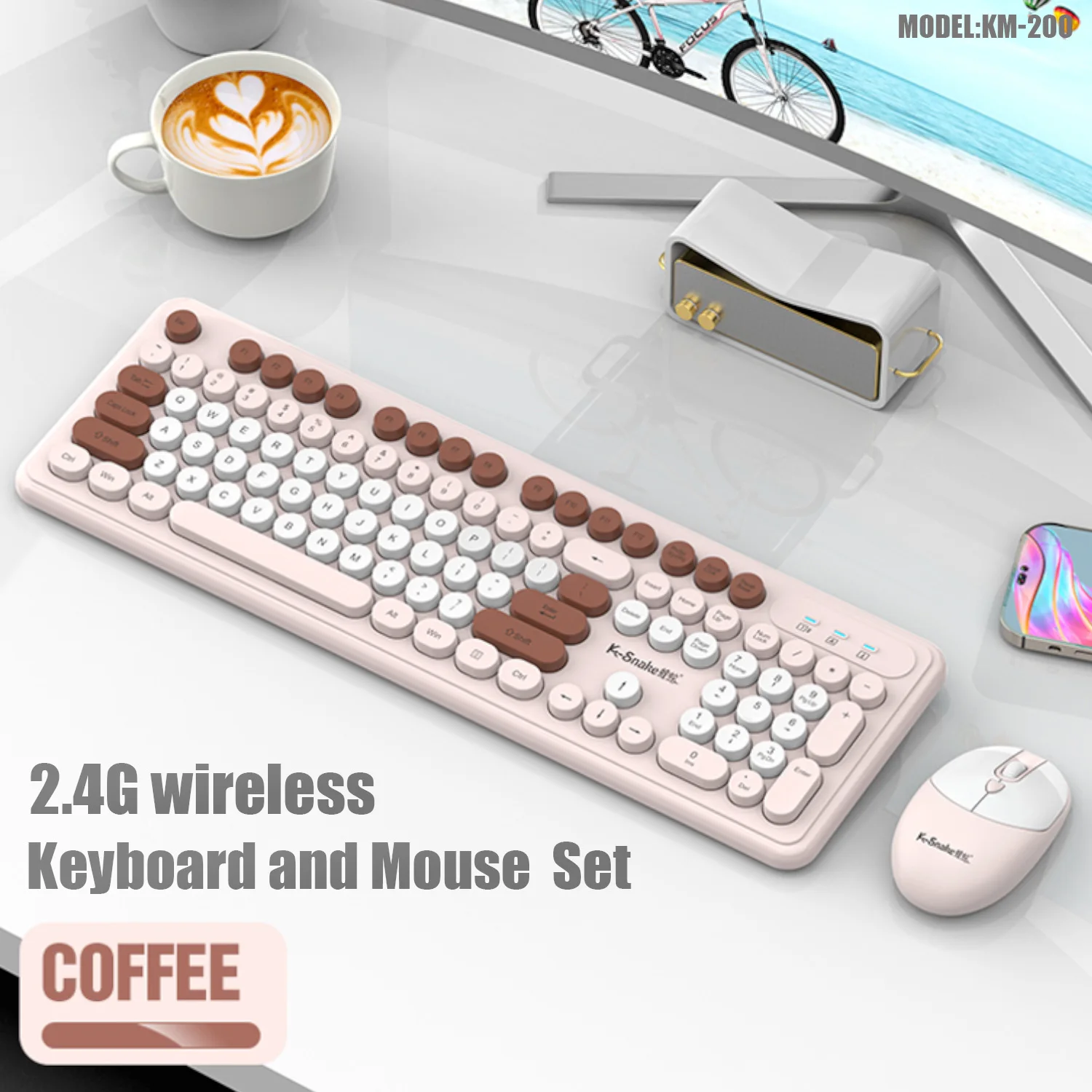 

K-snake KM200 wired keyboard and mouse set, laptop, home office, silent, cute female keyboard and mouse