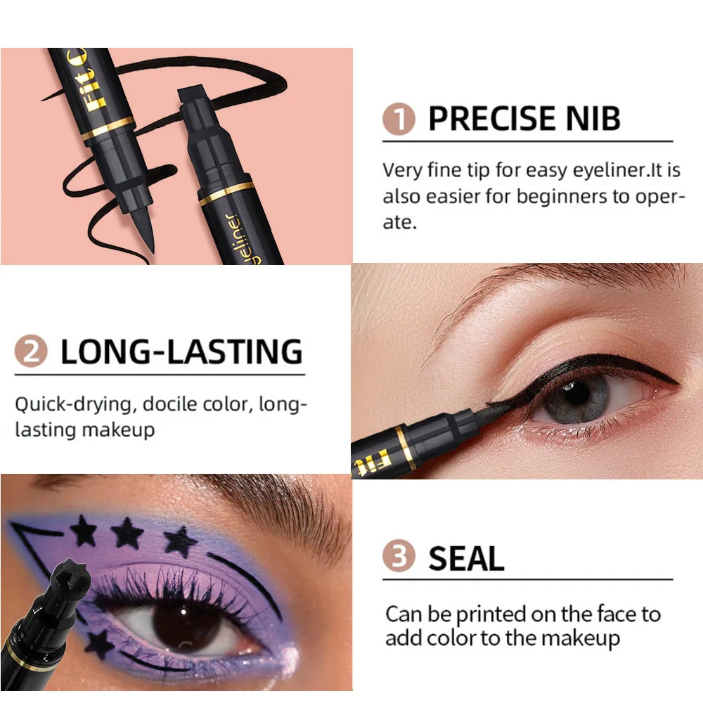 Dual Ended Star Stamp Eyeliner Waterdicht ontwerp Hart Bloem Ooghoekdecoratie Langdurig veegvast voor schattige make-up