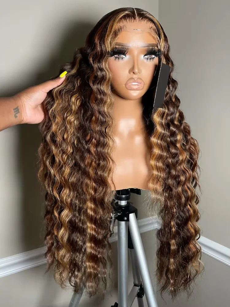 

250 Density 4/27 Highlight Ombre Deep Wave 13x6 HD Lace Front Human Hair Wigs 40Inch Brazilian Curly Lace Frontal Human Hair Wig