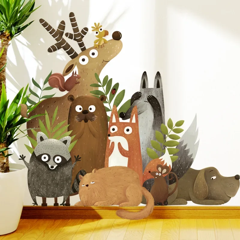 forest animal children's room kindergarten waterproof self-adhesive wallpaper home improvement sticker wall decoration sticker