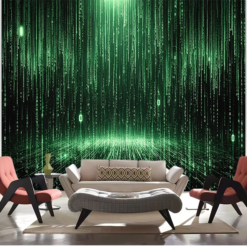 Large Matrix Code Tapestry Green Digital Data Stream Wall Hanging Sci Fi Cyberpunk Futuristic Tech Art Decor Poster Backdrop Bac