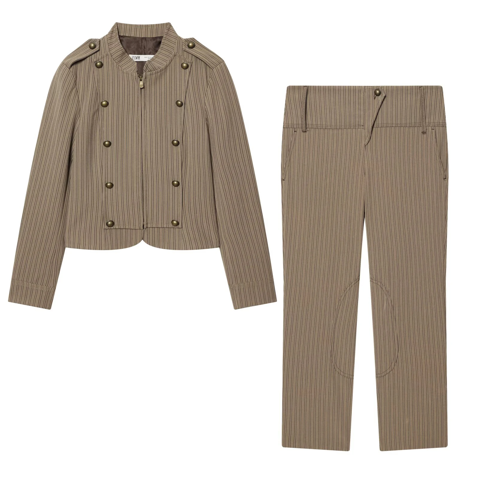 European and American style women's new fashion stripe slim-fit suit jacket and high-waisted pants set