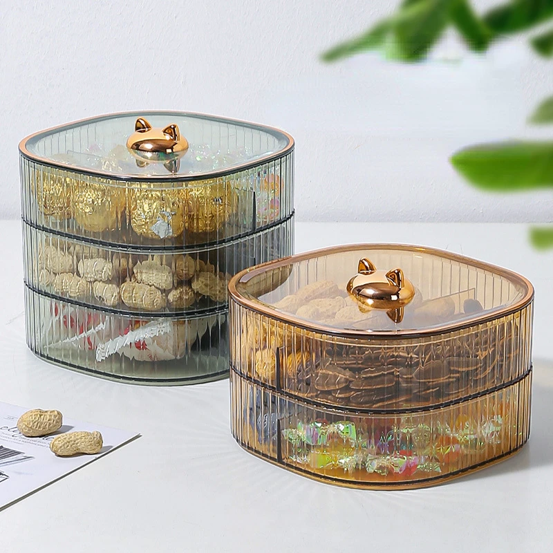 Cartoon Candy Tray Home Transparent Multi-layer Sugar Box Snacks Dried Fruit Plate Cat Ears Plastic Storage Box Dried Fruit Box