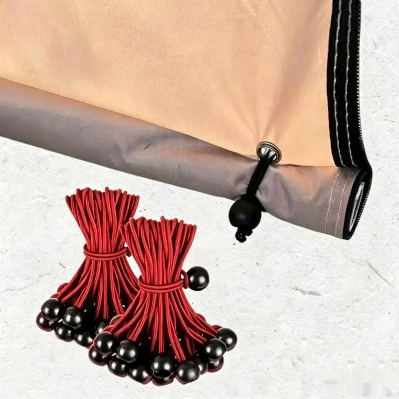 12 pcs 15cm Camping Elastic Tie Downs, Strong Stretch Tension, suitable for Sunshade Canopy Fixing, Red Nylon Cord Material