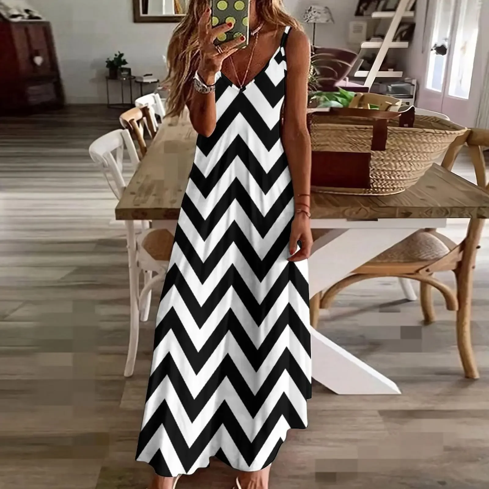 Black and White Zigzag Design Sleeveless Dress elegant guest wedding dress beach dresses dress for women 2024