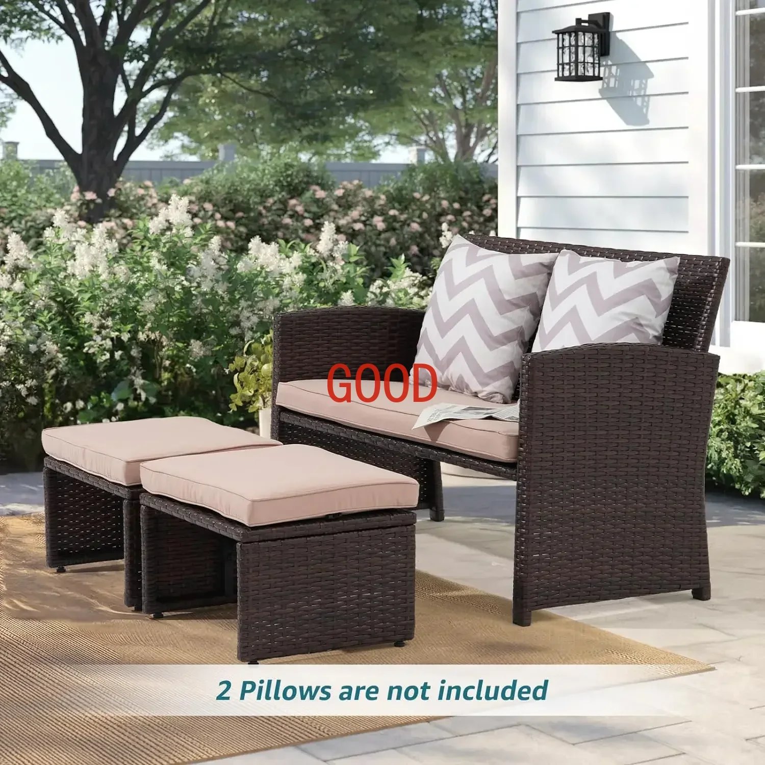 Outdoor Loveseat 3 Piece Patio Furniture Set Outdoor Conversation Set All-Weather Wicker Love Seat with Ottoman/Side Table