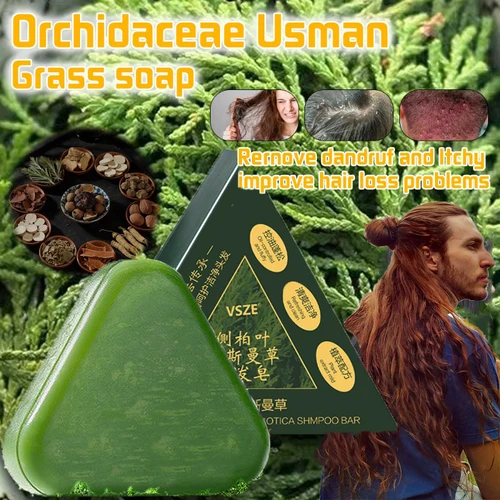 Barra de champú Usman Grass & Platycladus para el crecimiento del cabello, tratamiento Natural para la pérdida de cabello, fortalece el aceite para controlar las raíces, limpia el cuero cabelludo, 120g