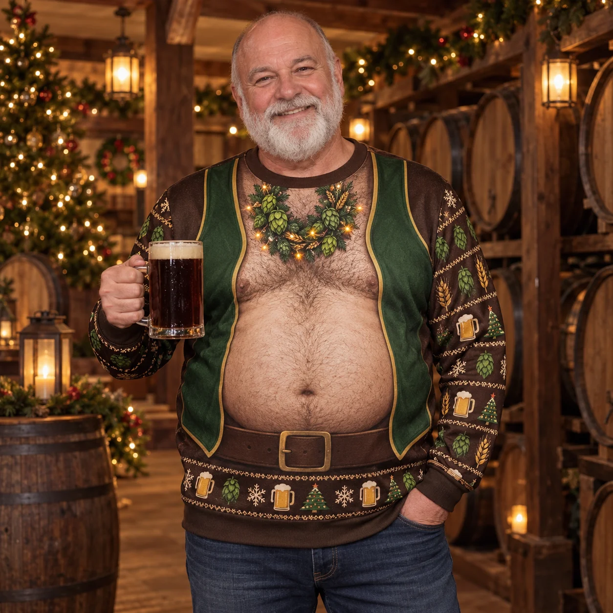 Craft Beer Hops Ugly Christmas Sweater Men 3D Print Polyester Crewneck Sweatshirt Funny Xmas Holiday Party Pullover
