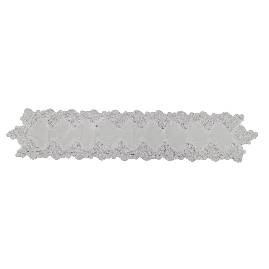 ple Long Table Runner White Lace Tablecloth Mesh Fabric Dining Dust Cover Exquisite Kitchen Gatherings Decoration