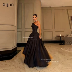 Xijun Black Satin Luxury Evening Dresses Sleeveless Dubai A-Line Prom Dresses Saudi Arabric Women Party Gowns 2025 Occasion Gown