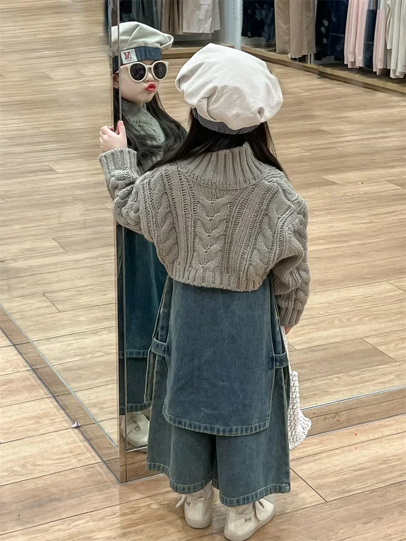 Baby Girls sweater Retro Pullover Knitted Sweater Fashion Pants 2024 Autumn New Korean Style Childrens Clothes