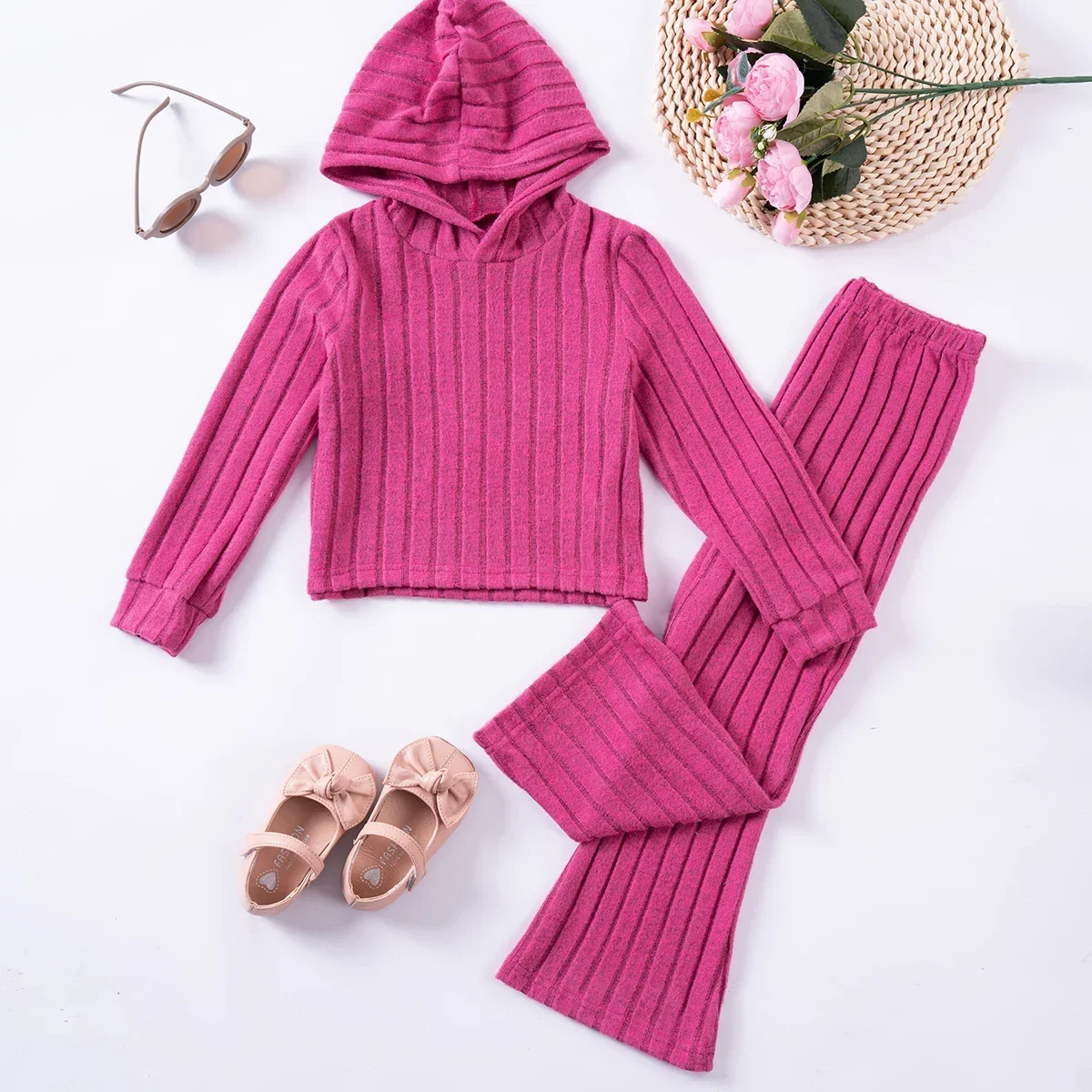 Fall Warm Toddler Girl Clothes Autumn/Winter Set  Long Sleeved Casual Hooded Top Straight Leg Loose Pants Two Piece Set