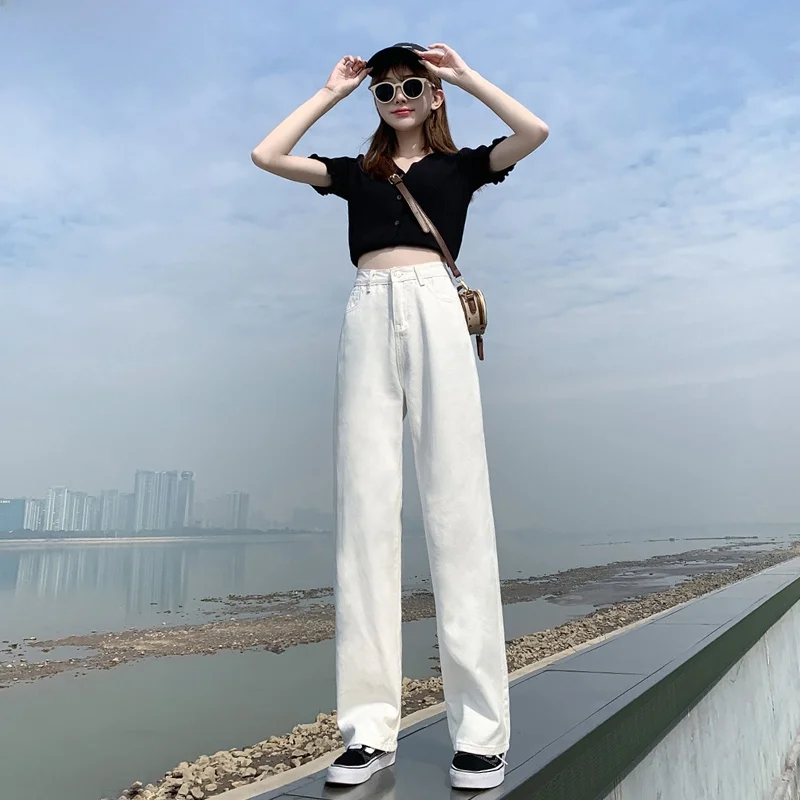 

High Waist Wide Leg Denim Jeans Loose plus Size Slimming Drapey Straight Floor-Length Women's Spring Fashion New Arrival