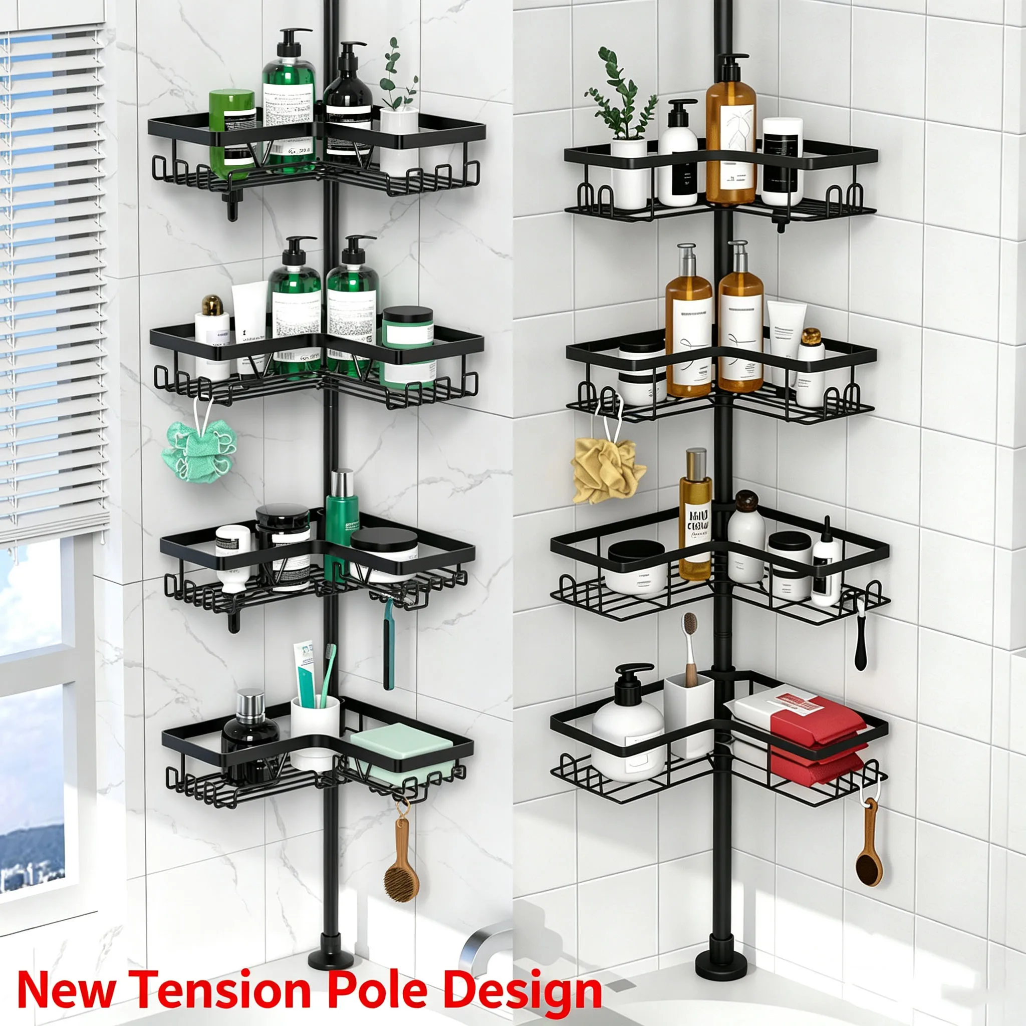 Bathroom Storage & Organization Storage Shelves & Rack Adjustable Telescopic Shower Rack Corner Stainless Steel Floor-to-Ceiling