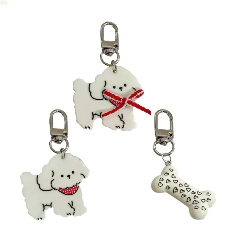 White Dog/Bone Shaped Bag Charm Fashionable Resin and Alloy Keychain Pendant Stylish Bag Charm Ornament for Daily Use