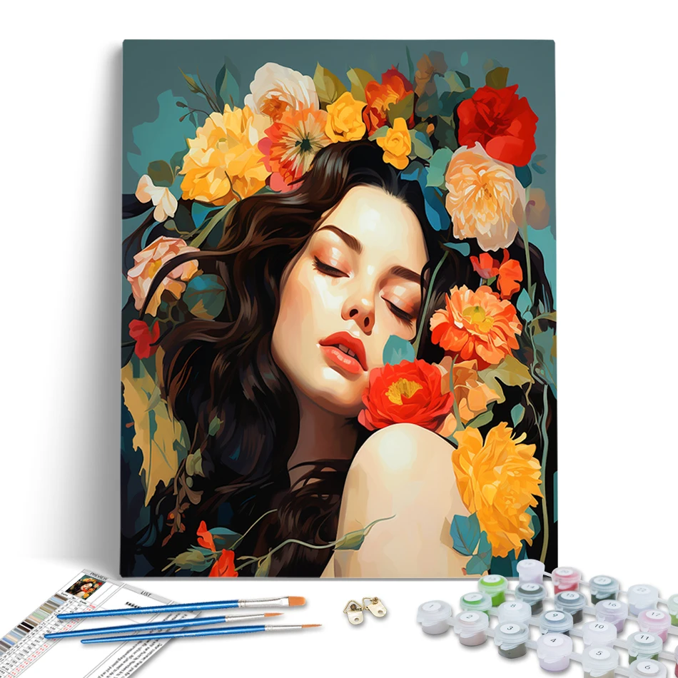 

RUOPOTY Diy Oil Painting By Numbers Abstract floral headdress portrait of a woman For Handiwork Drawing Canvas Art Painting Kits