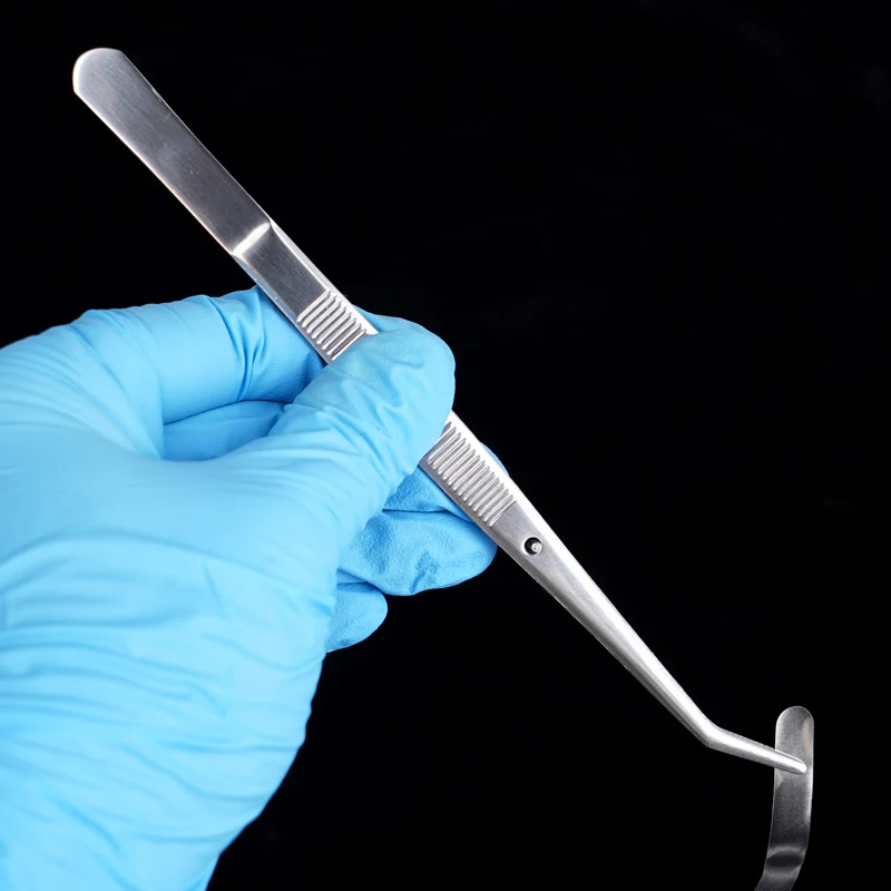 3pcs Dental Tweezers Stainless Steel Surgical Serrated Curved Tweezers Pincers Forceps Cotton Dressing Clip view 5